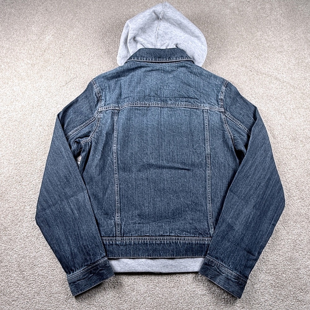 Sun + Stone Denim Jacket Men Small Blue Hooded Tsunami Wash New - Picture 5 of 9